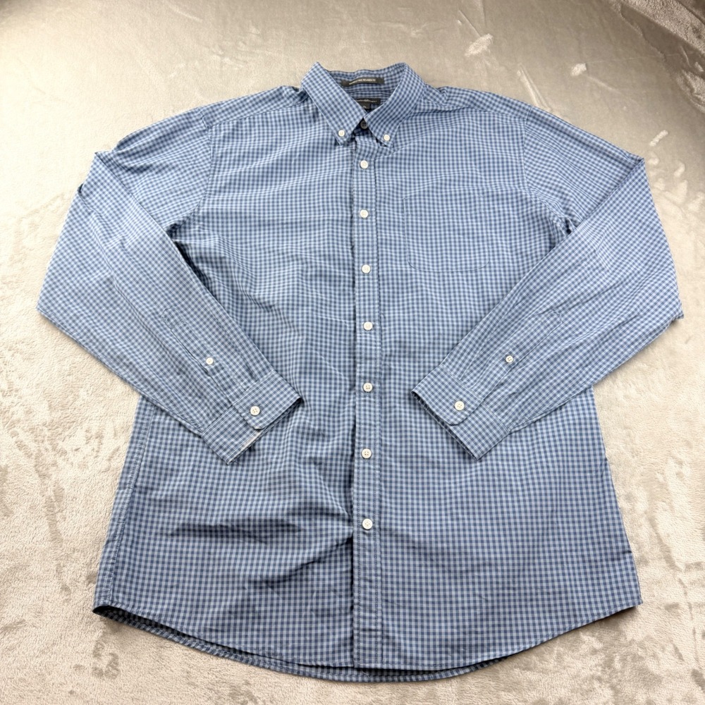 Eddie Bauer Men's TL Blue Gingham Wrinkle Free Relaxed Fit Button Down Shirt